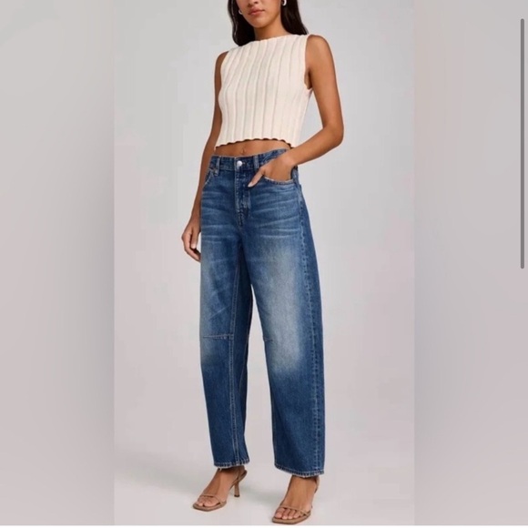 Madewell Denim - Madewell The Darted Barrel- Leg Jean 33 Wide Leg Medium Wash Denim